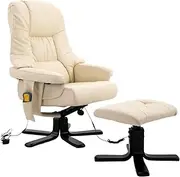 Electric Massage Chair Recliner Chair Full Body Massager Chair Armchair Lounge Couch PU Leather 8 Point Heated with Ottoman Footstool Office Home Beige
