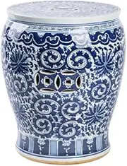 PA-DABAOO Blue and White Garden Stool, Ceramic Decorative Garden Stool, Glazed Hollow Dressing Stool, Antique Drum Stool, Suitable for Living Room, Balcony, Garden
