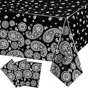 Western Party Tablecloth Paisley Table Cover Bandana Plastic Table Cloth Rectangle Floral Tablecloth for Western Cowboy Themed Party Decorations, 108 X 54 Inches (Black, 3 Pack)