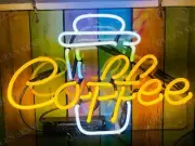 Hot Coffee Cup Cafe Acrylic Neon Light Sign 14" Glass Artwork Decor Wall Open