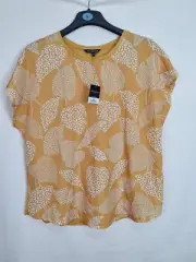 Peacocks Ladies Floral Leaf Printed Top Blouse Short Sleeve Uk 18 New