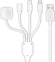 4 in 1 Watch Charger Cable Multi USB Charging Cable Portable Magnetic Charger Cord Compatible with Apple Watch Series Se 9 8 7 6 5 4 3 2 1, iPhone, Galaxy, Pixel, Android, Watch, Pods /4ft