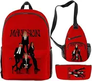 [OmobY] 3pcs/Set Man-eskins School Bag Casual Ins Red School Backpack with Pencil Bag and Messenger Bag