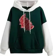 DuBom with Cute Cat Printed Hoodies Fall Sweaters for Women Teens Kawaii Pullover Hooded Loose Plus Size Color Block Sweatshirts Zip up Hoodie Dress