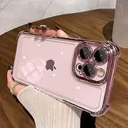 HPQWN for iPhone 11 Pro Soft Case Luxury Plating Clear Airbag Camera Protector Cover(for iPhone 11 Pro/Pink)