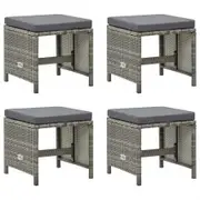 Garden Stools 4 pcs with Cushions Poly Rattan Grey