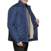 COLE HAAN SIGNATURE Diamond Quilted Jacket With Sherpa Lining Blue Sz L