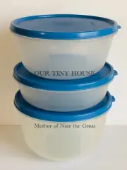 New Tupperware Modular Bowl Set 3 Vintage Blue #1699, #1700, #1701 USA Made NOS