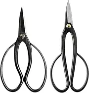 Wazakura Japanese Bonsai Pruning Scissors Tool Set, Made in Japan Trimming Japanese Shears 2PCS Starter Kit Pack - Ashinaga + Traditional Bonsai Scissors