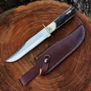 Custom Handmade Stainless Steel Antler Bowie Knife with Stag Antler Handle
