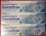 3 pack Maximum Strength Sensitive Fluoride Toothpastes /Mint + 4 Toothbrushes
