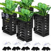 BABORUI 4 Pack Aquarium Plant Holder with Hooks and Suction Cups, Hanging Aquatic Planter Cups for Aquarium Decorations Plants, Aquarium Decor for Fish Tank Live Aquarium Plants