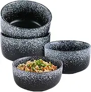 8 oz Ramekins for Baking,Ceramic Souffle Dish Oven Safe Set of 4,Porcelain Dipping Sauce Bowls for Pudding, Creme Brulee, Souffle, Serving Dip, Custard, Ice Cream(Black)