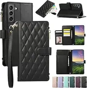 ELEPIK for Samsung Galaxy S20 FE Case, Adjustable Crossbody Wallet Case with Card Holder, Kickstand, Wristlet for Women Men, Durable PU Leather Magnetic Phone Case for Galaxy S20 FE, Black