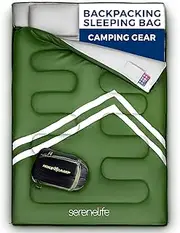 Backpacking Sleeping Bag Camping Gear - Double Sleeping Bag for Adults/Teens w/ 2 Pillows, Bag - Outdoor Lightweight Weather Proof Sleeping Bags - Camping, Hiking - SereneLife