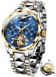 Mens Automatic Watch Diamond Skeleton Mechanical Self Winding Luxury Dress Wr...