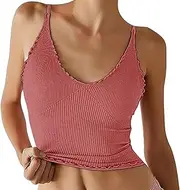 [Generic] Mesh Top Ruffle V Neck Cropped Top Workout Basics Ribbed Camisole V Neck Strip Stretch Slim Outerwear Top Top Women Chiffon