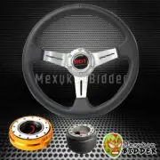 SILVER DEEP DISH STEERING WHEEL + GOLD QUICK RELEASE FOR HONDA PRELUDE 1983-1991