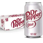 Diet Dr Pepper Soda Pop, 12 fl oz, 12 Pack Cans