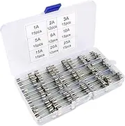 Gebildet 126 Pieces 6 x 30 mm Glass Fuse, Fast-Blow Glass Fuse Glass Tube Assorted kit (250 V Amp 1A 2A 3A 5A 6A 10A 15A 20A 25A)
