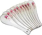 Spoons 10 Pieces Jingdezhen Ceramic Spoon Porcelain Household Spoon Small Ceramic Spoon with Gold Edge Decoration and Colorful Prints Tiny Spoon(Color:B)