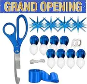 Blue Ribbon Cutting Ceremony Kit - 25 Inch Scissors for Grand Opening Blue Satin Ribbon Star Balloons and Grand Opening Banner for Special Ceremonies Inaugurations Events