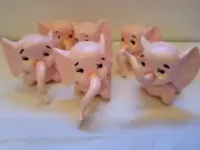 6 Pink Elephants With Positionable Trunks For Cake Decorating Lot#186