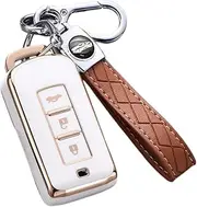 ontto Car Key fob Cover fit for Mitsubishi ASX Outlander L200 Eclipse Lancer 10 Pajero Sport Key case TPU Key Holder Keyring Key Shell Keychain Protective Accessories 3 Buttons Beige
