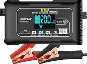 NEXPEAK NC301 20-Amp Car Battery Charger, 12V and 24V Smart Fully Automatic LiFePO4 Battery Charger Maintainer Trickle Charger w/Temp Compensation for Car Truck Boat Lead Acid Lithium Batteries