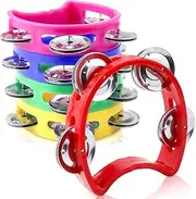 Vmiapxo 5 Pack Colored Tamborines for Kids, Plastic Hand-held Tambourines with 4 Jingle Bells, Mini Percussion Rhythm Musical Instrument for School, Party