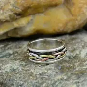 Solid 925 Sterling Silver Wide Band Spinner Multi Metal Design Ring For Women