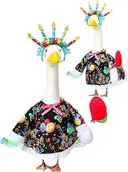 Outus Happy Birthday Porch Goose Outfits Set Includes Birthday Hat and Balloon Washable Funny Goose Porch Clothing for Outdoor Garden Yard Patio Lawn Statue