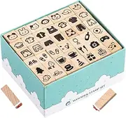 Wooden Stamps for Kids - Cartoon Graphic Stamps | Set of 42 Scrapbook Arts Crafts Supplies, Geometry Animal Stamping Printing Toy for Cards