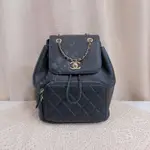 二手精品 CHANEL 香奈兒 BACKPACK 後背包 荔枝紋 牛皮 黑色 金CC 雙肩包A93748