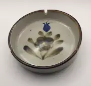 Vintage Stoneware Ashtray Hand painted Blue Floral Tobacciana Studio Pottery