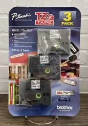 P-Touch TZe Tape Black Print White Label TZe-2322 3 Cartridges Pack Sealed