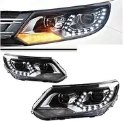 Pair Headlights Assembly Compatible For VW Tiguan 2012-2016 Tear Eye Styling LED Daytime Lights Dual Projector DRL Car Accesorios Facelift