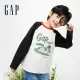 【GAP】男童裝 Logo印花圓領長袖T恤-黑白撞色(891991)