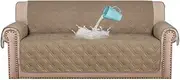 [Smarcute] 100% Waterproof Extra Large Sofa Covers Couch Covers Sofa Slip Covers Quilted Sofa Protectors from Pets/Dogs/Kids with Non Slip Backing, Stay in Place with Strap (XL 4 Seater Sofa, Taupe)