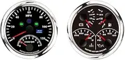 MOTOR METER RACING W PRO Series 2 Gauge Set 85mm 3-3/8" 2 in 1 GPS Speedometer & Tachometer, Multi-Function Volt, Fuel Level, Water Temperature & Oil Pressure Black Dial White LED for Car, Boat