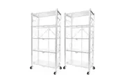 SOGA 2X 5 Tier Steel White Foldable Display Stand Multi-Functional Shelves Portable Storage Organizer with Wheels
