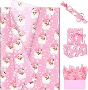 100 Sheets Pink Xmas Santa Tissue Paper, 20 x 14in Pink Santa Snowflake Print Wrapping Tissue Cute Santa Art Decorative Tissue for Christmas Girls Baby Shower Birthday Party Supplies