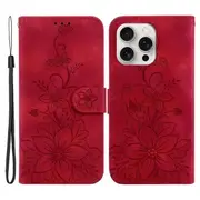 For iPhone 16 Pro Max Wallet Case PU Leather Phone Cover Flower Imprinted