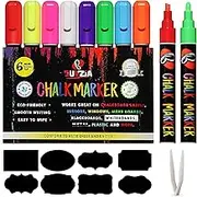 Liquid Chalk Pens for Blackboards, Windows & Glass, 6mm Reversible Tip Neon Color Chalk Markers for Non Porous Surfaces, Wipeable Chalkboard Pens (8 Pack)