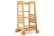 Costway Wood Step Stool Standing Tower w/Rail Adjustable Kitchen Stool Helper