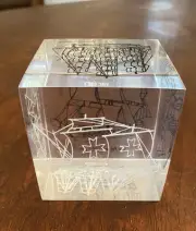 Clear Vintage Lucite/Acrylic Paperweight Historical Sailing Ships Nautical Decor