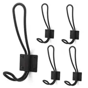Black Coat Hooks Wall Mounted Rustic Heavy Duty Metal Wall Hooks,5 Matte Black