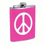 Pink Peace Symbol Flask 8oz Stainless Steel Hip Drinking Whiskey y2k