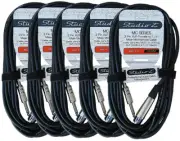 Studio Z Microphone Cable 5 Pack 10Ft Female XLR To 1/4 Inch TS Male Mono 3 PIN