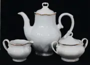 FAROLINA-KAROLINA 5 PC GOLDEN WEDDING PATTERN PORCELAIN COFFEE POT SET NEW